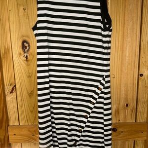 Michael Kors Asymmetrical Striped Dress in green  and White
